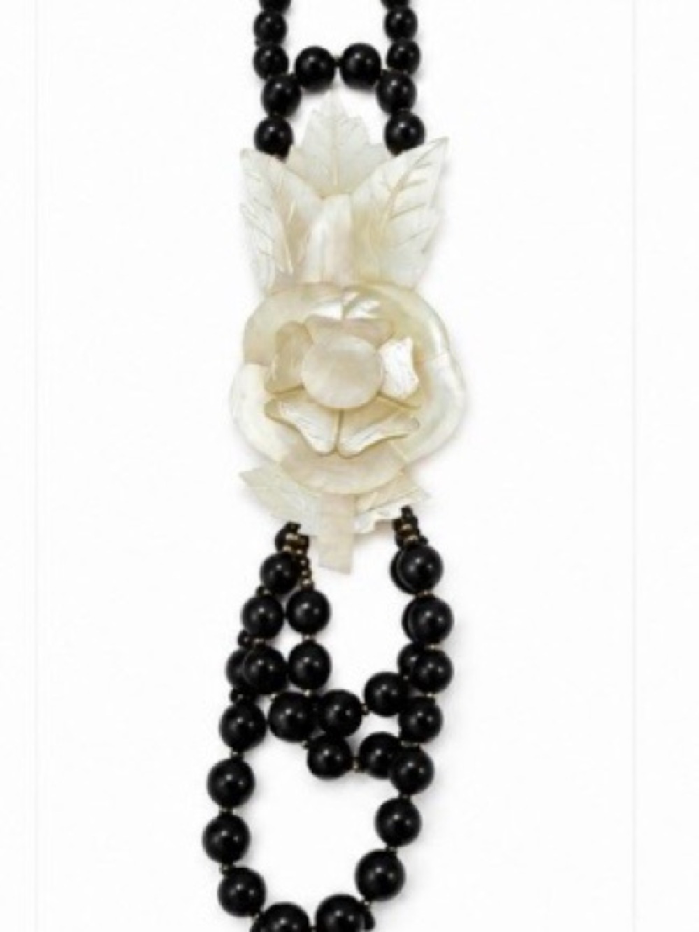 Vtg Black Wood & Mother of Pearl Chunky 26” Runway Statement Necklace